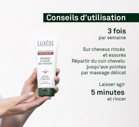 Usage visual: apply 3 times per week after shampoo, leave 5 minutes, then rinse.