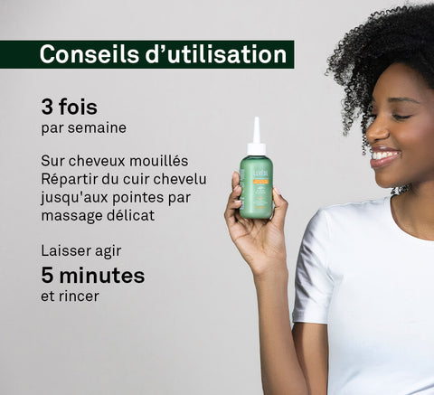 Usage tips: apply 3 times per week after shampoo, massage from scalp to ends, leave 5 minutes, rinse.