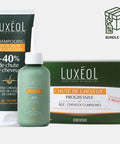 Luxéol hair care products including shampoo, bottle, and box on a white background from progressive hair loss