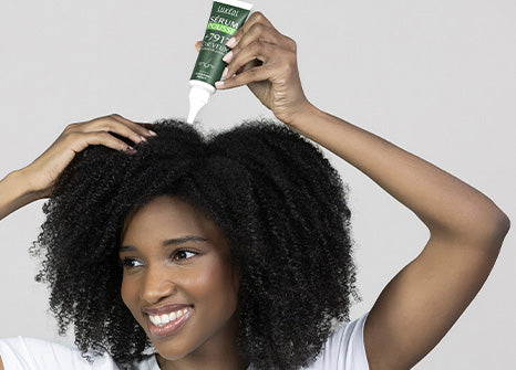 Hair density serum luxeol on white background amd using by women