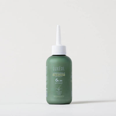 Luxéol Hair Growth Conditioner bottle on minimal background, 200 ml, growth and density care.
