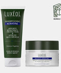 Luxéol shampoo and mask bundle on a white background Keratine range