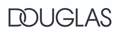 Douglas logo mustal taustal valge taustaga